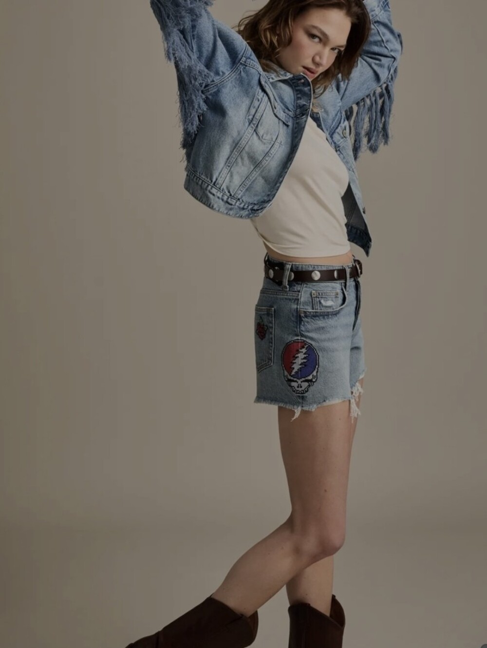 Lucky Brand Light Blue Denim Embroidered Cutoff Shorts.  Grateful Dead.  Soldout